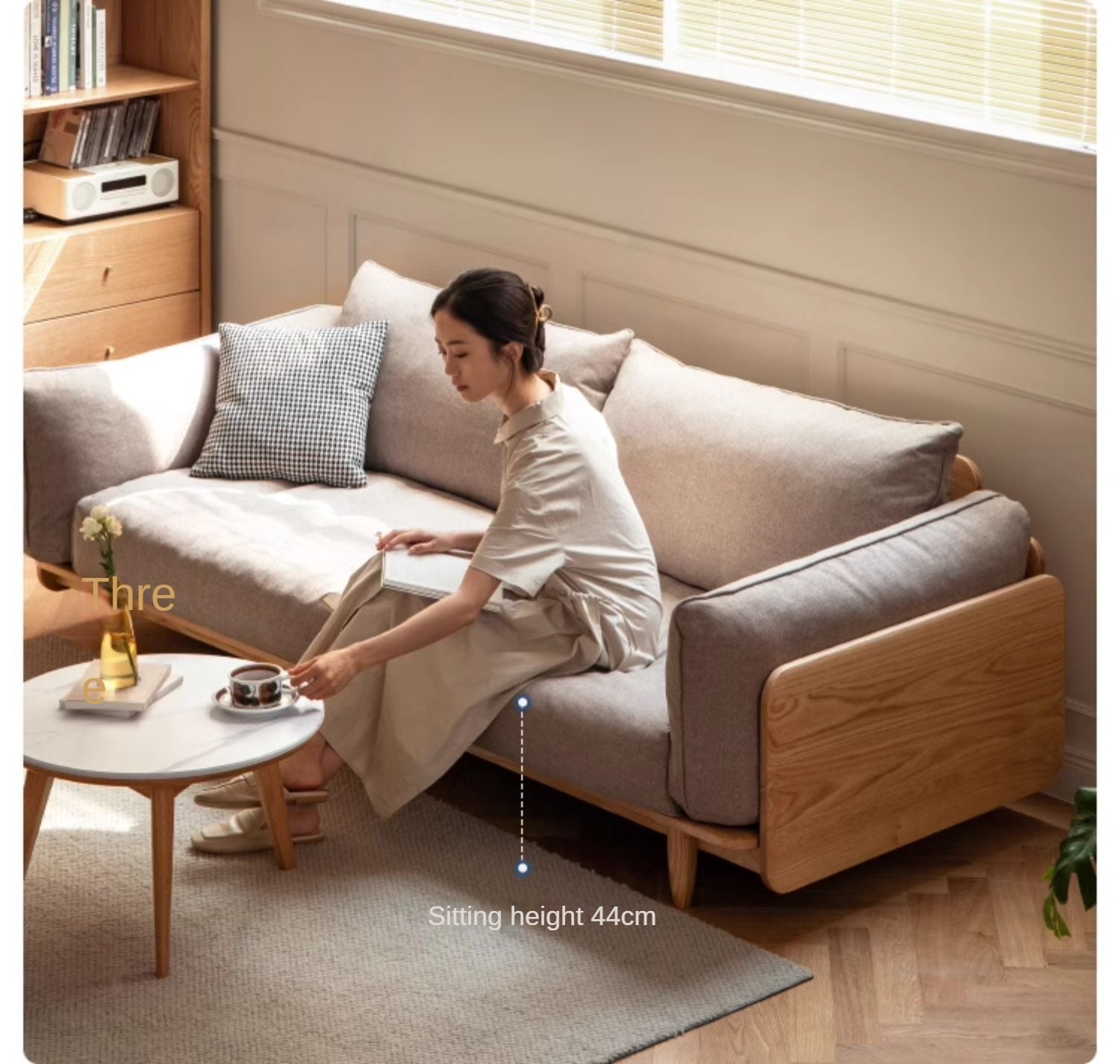 Oak, Ash Solid Wood Sofa Genuine Leather, Fabric.