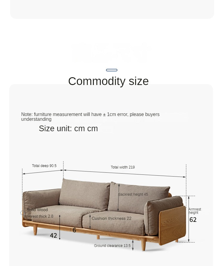 Oak, Ash Solid Wood Sofa Genuine Leather, Fabric.