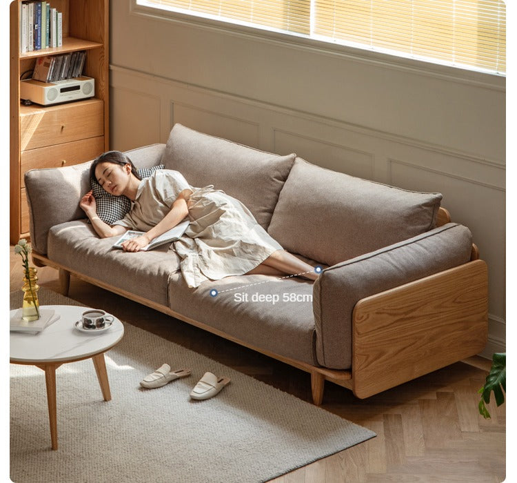 Oak, Ash Solid Wood Sofa Genuine Leather, Fabric.