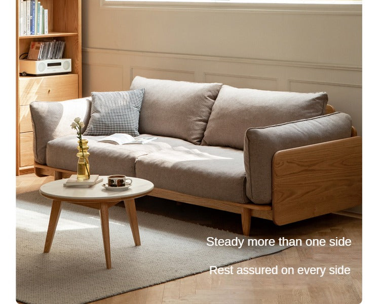 Oak, Ash Solid Wood Sofa Genuine Leather, Fabric.