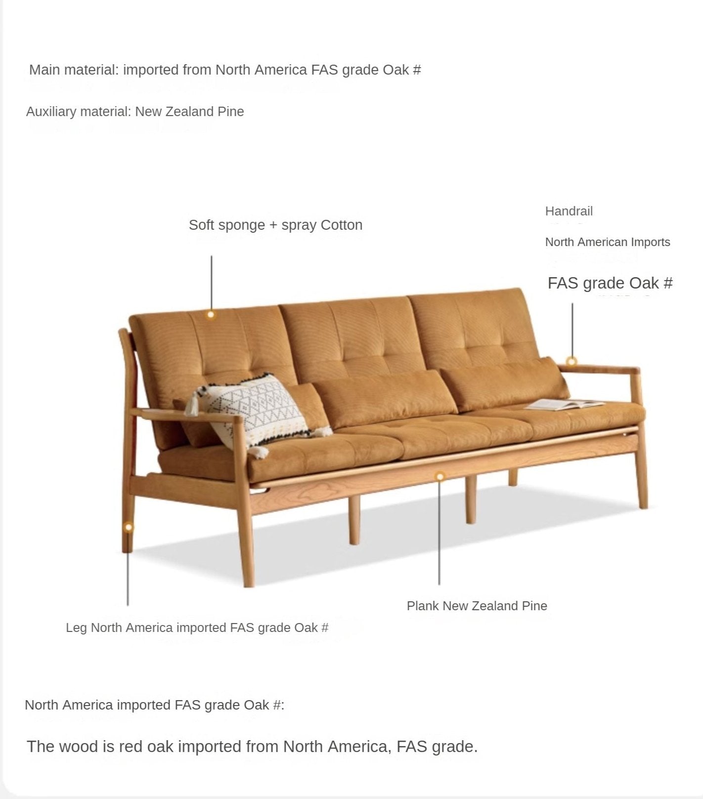 Oak Solid Wood Rattan Vintage Dual-purpose Sofa.
