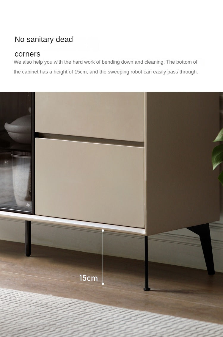 Poplar Solid Wood Rock Board Glass Door Dining Sideboard