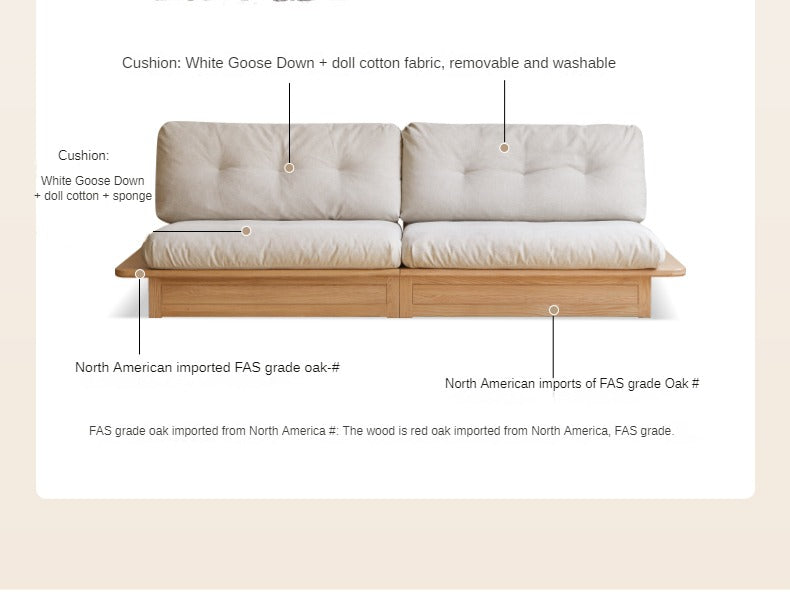 Oak Solid Wood Gravel White Cotton Linen Storage dual-use Sofa