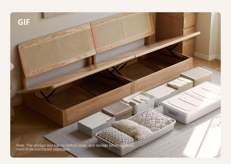 Oak Solid Wood Gravel White Cotton Linen Storage dual-use Sofa