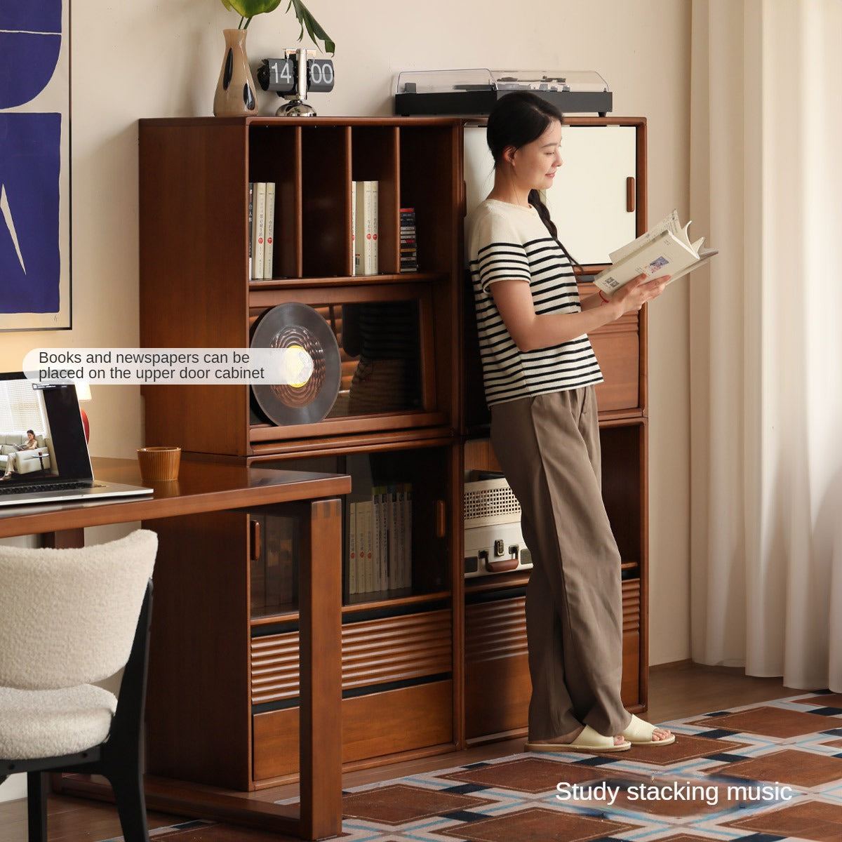 Poplar Solid Wood Antique Style Partition Bookcase