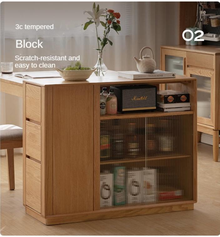 Oak Solid Wood, Solid RubberWood Nordic Modern Sideboard