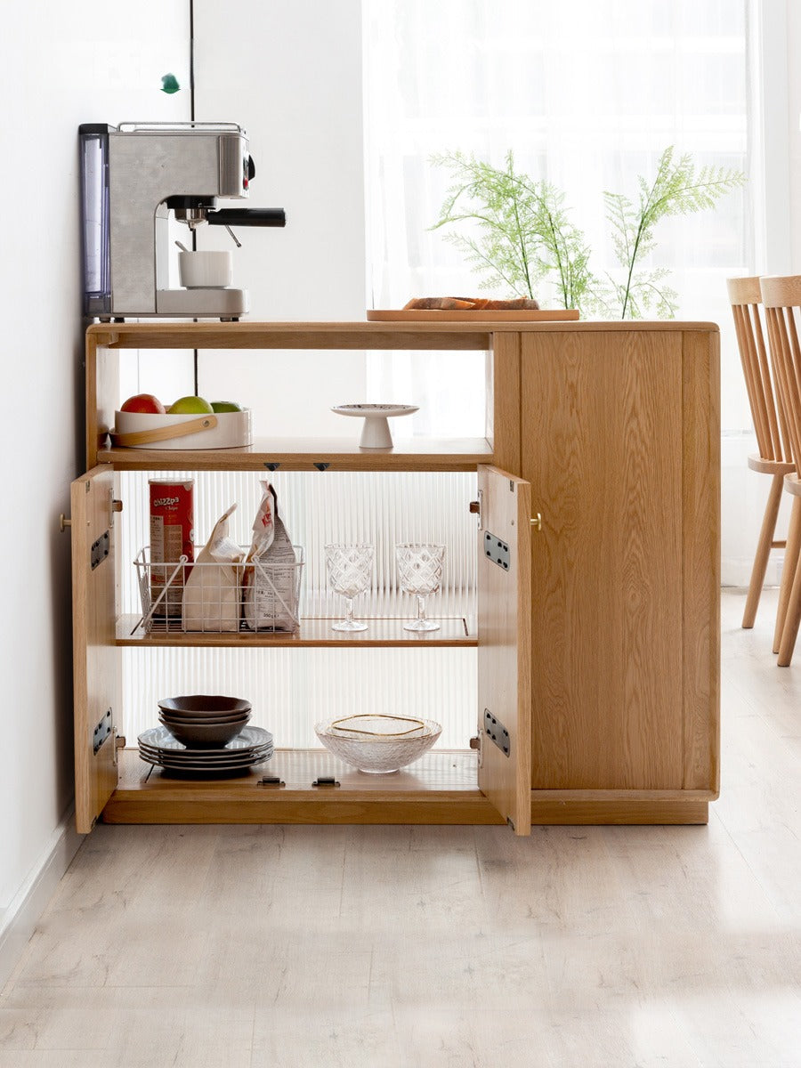 Oak Solid Wood, Solid RubberWood Nordic Modern Sideboard