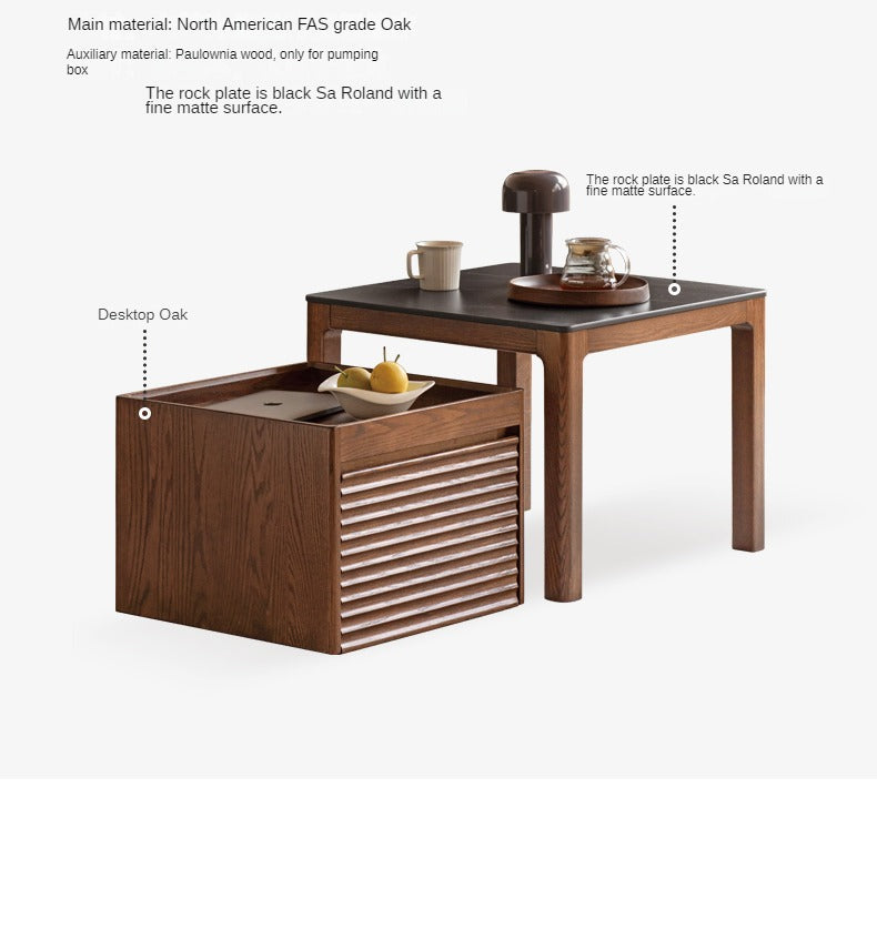 Black Walnut, Oak, Catalpa Solid Wood Movable Rock Plate Coffee Table