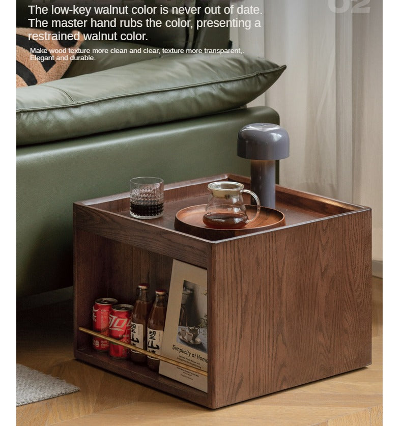 Oak, Black Walnut Solid Wood Movable Rock Plate Coffee Table