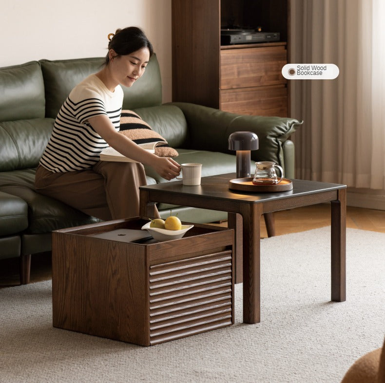 Oak, Black Walnut Solid Wood Movable Rock Plate Coffee Table