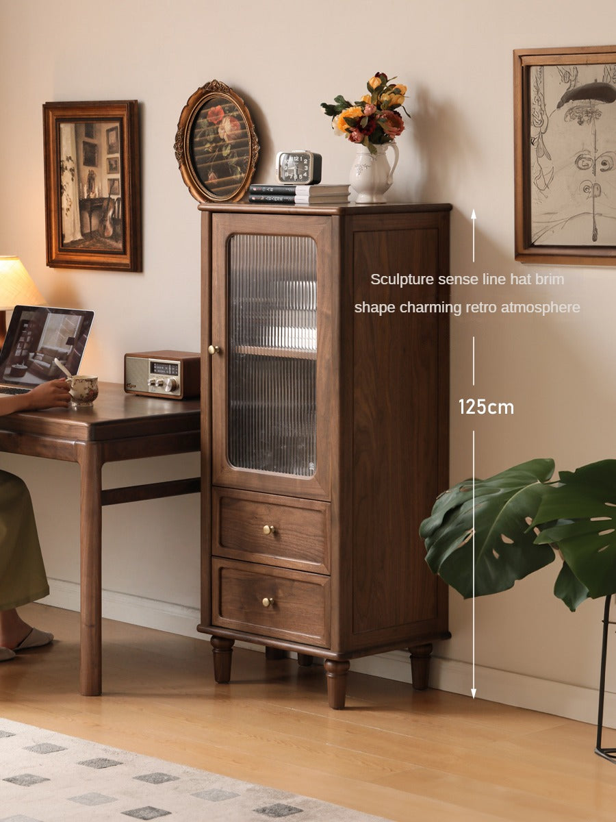 Black Walnut Solid Wood American Retro Locker Side Cabinet.