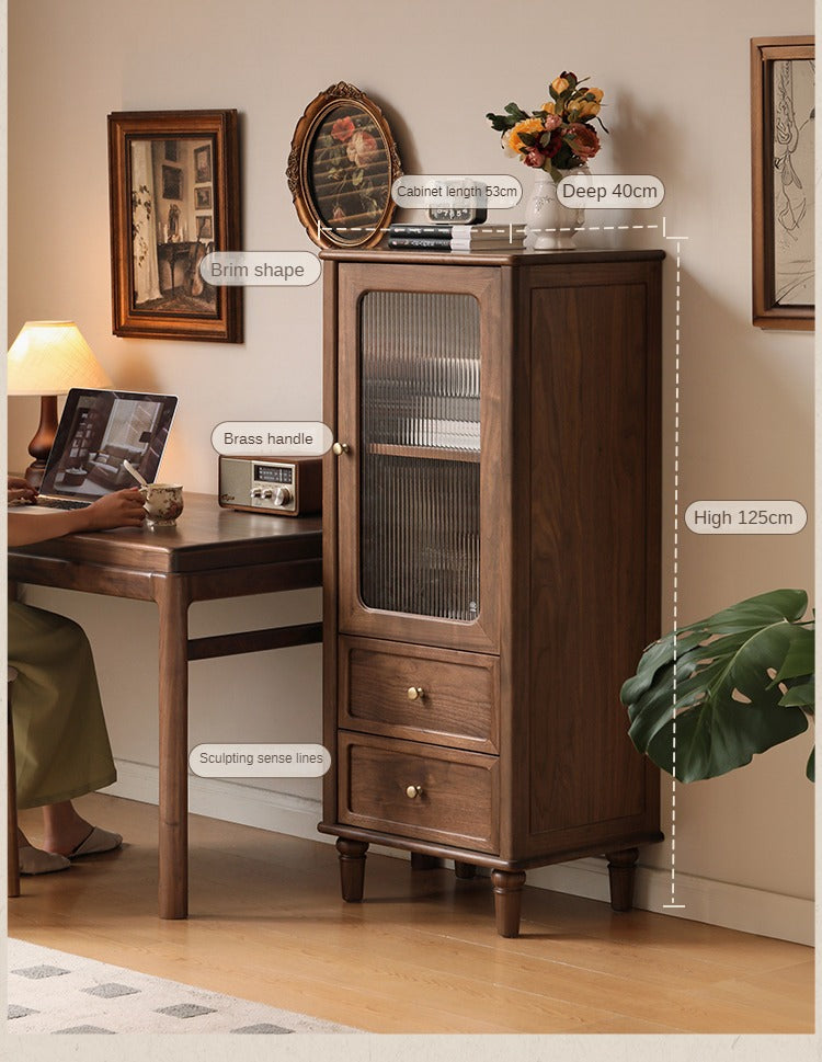 Black Walnut Solid Wood American Retro Locker Side Cabinet.