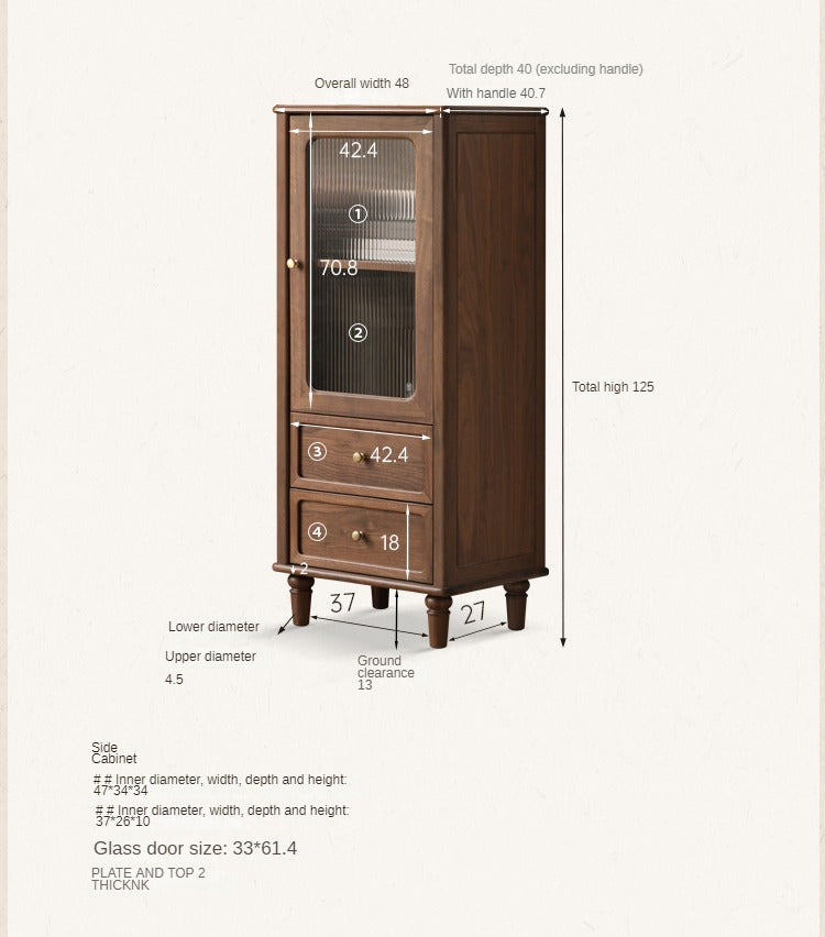 Black Walnut Solid Wood American Retro Locker Side Cabinet.