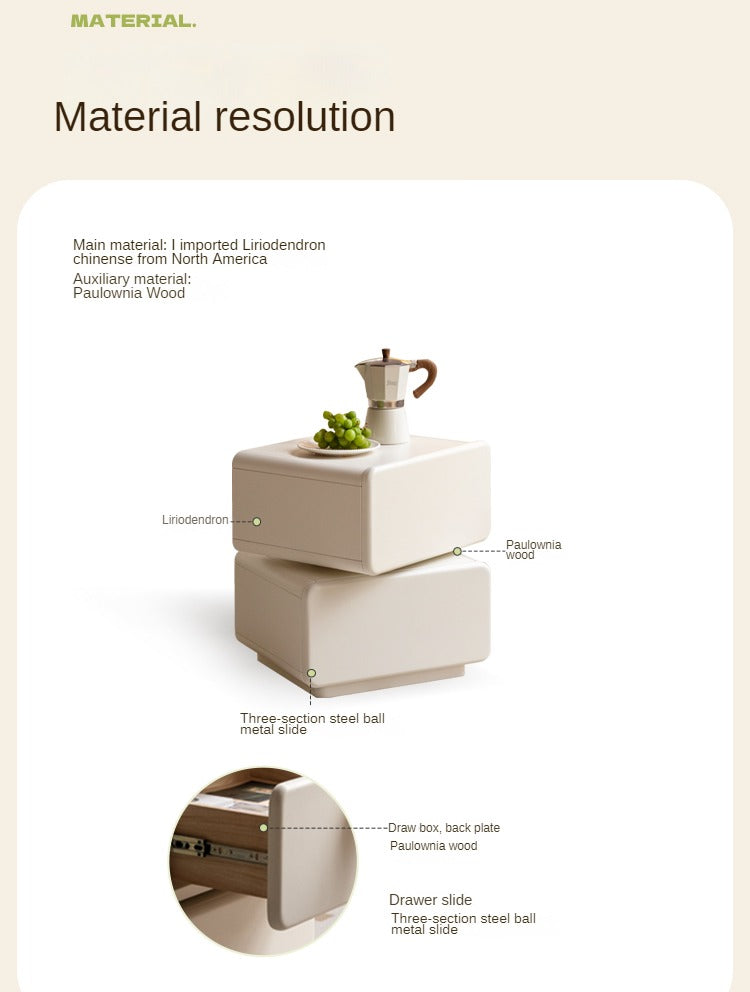 Poplar Solid Wood White Nightstand,