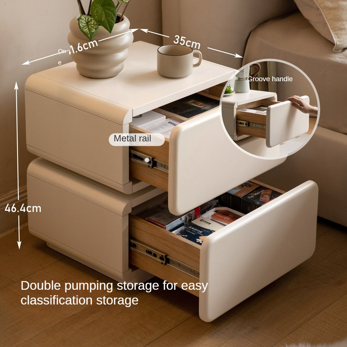 Poplar Solid Wood White Nightstand,