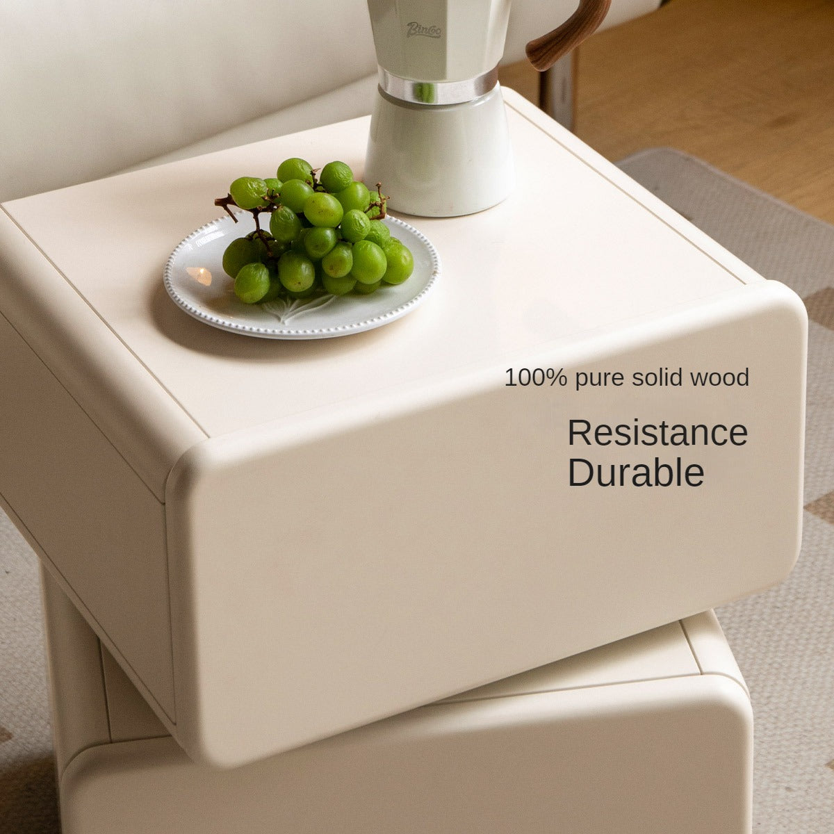 Poplar Solid Wood White Nightstand,