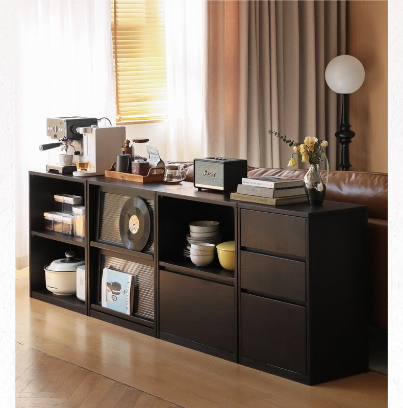 Oak, Rubberwood Solid Wood Bookcase Modern Floor Combination Cabinet
