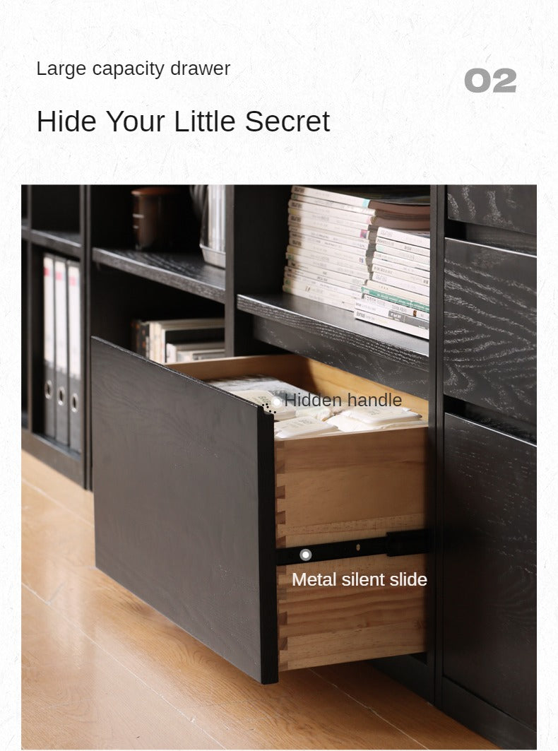 Oak, Rubberwood Solid Wood Bookcase Modern Floor Combination Cabinet