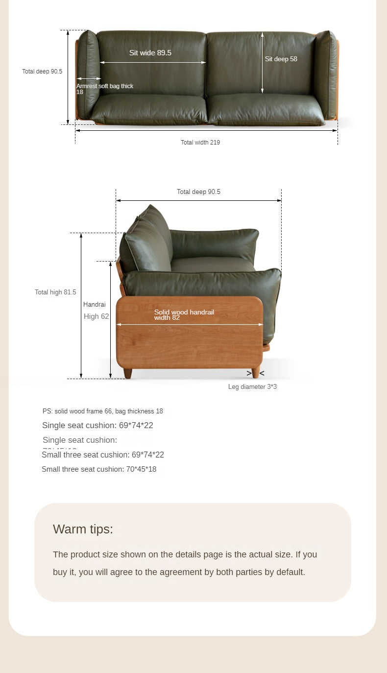 Cherry Wood Sofa Genuine Leather, Fabric-