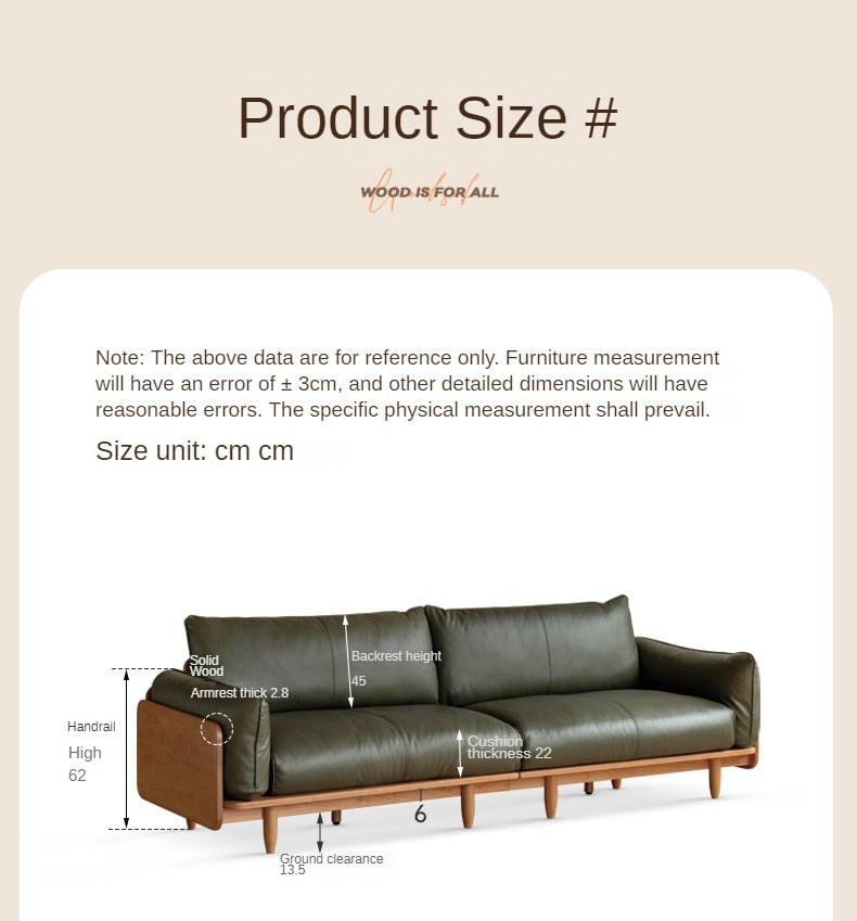 Cherry Wood Sofa Genuine Leather, Fabric-