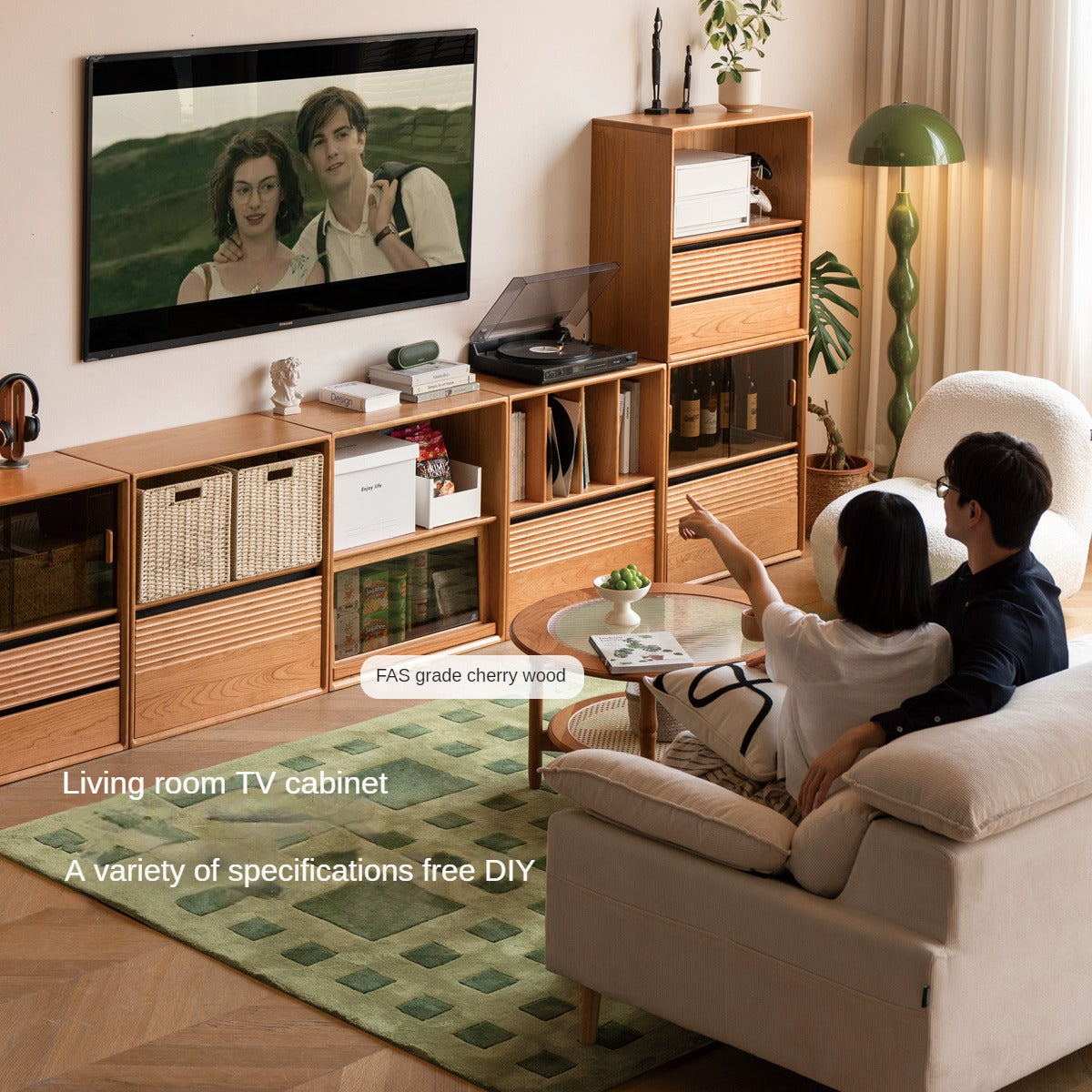 Cherry Solid Wood Module Combination Bookcase