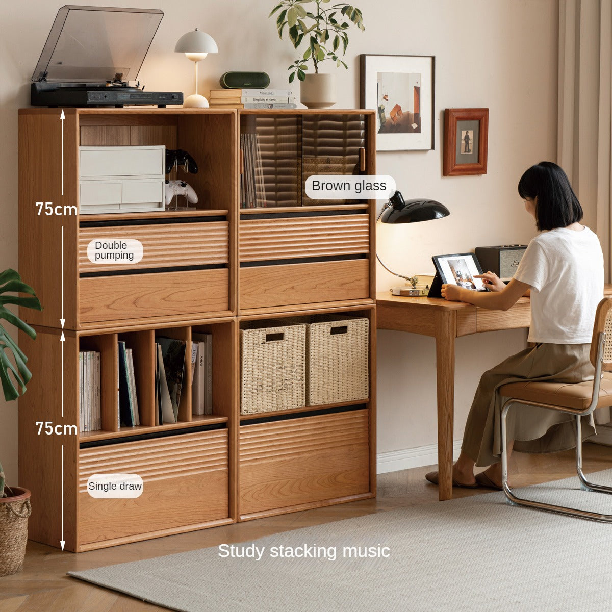 Cherry Solid Wood Module Combination Bookcase
