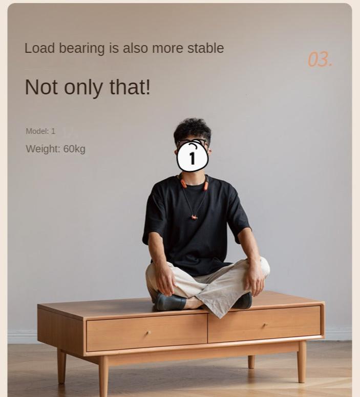 Poplar Solid Wood Modern Rectangular Coffee Table with Drawer.