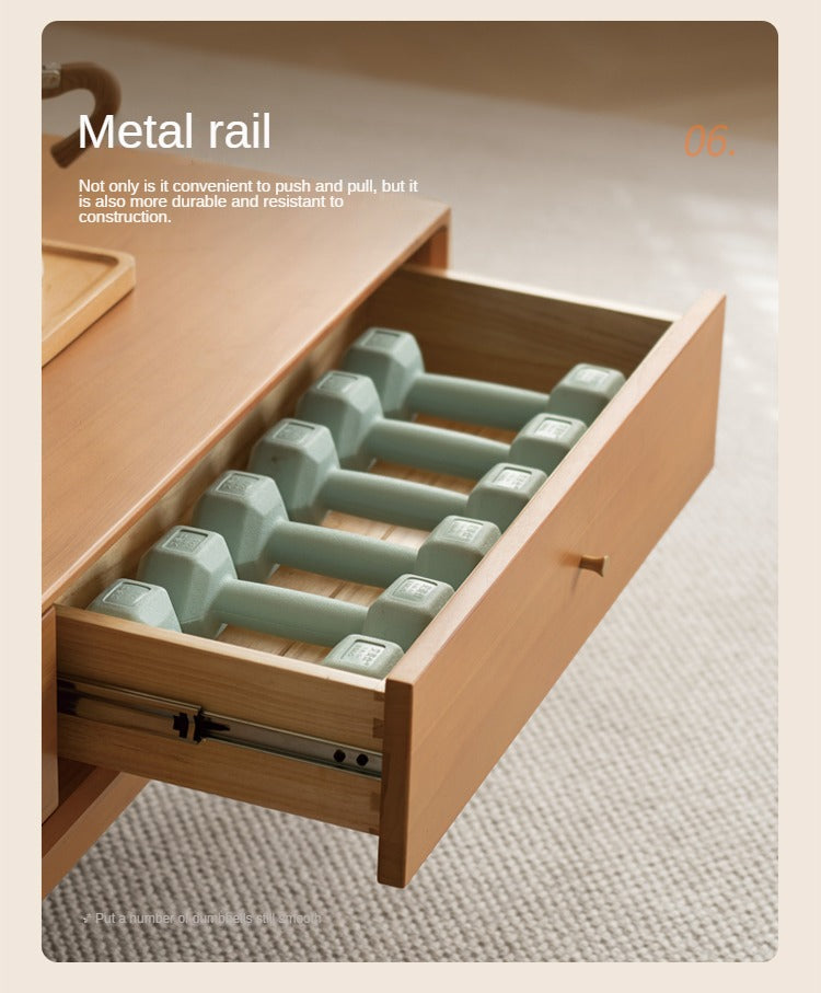 Poplar Solid Wood Modern Rectangular Coffee Table with Drawer.