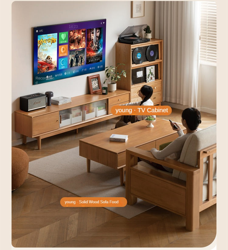 Poplar Solid Wood Modern Rectangular Coffee Table with Drawer.