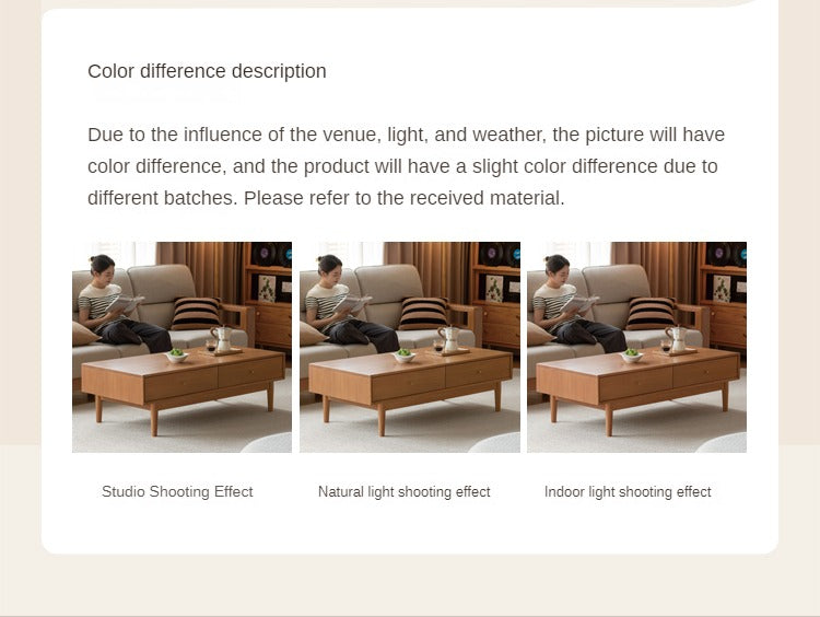 Poplar Solid Wood Modern Rectangular Coffee Table with Drawer.