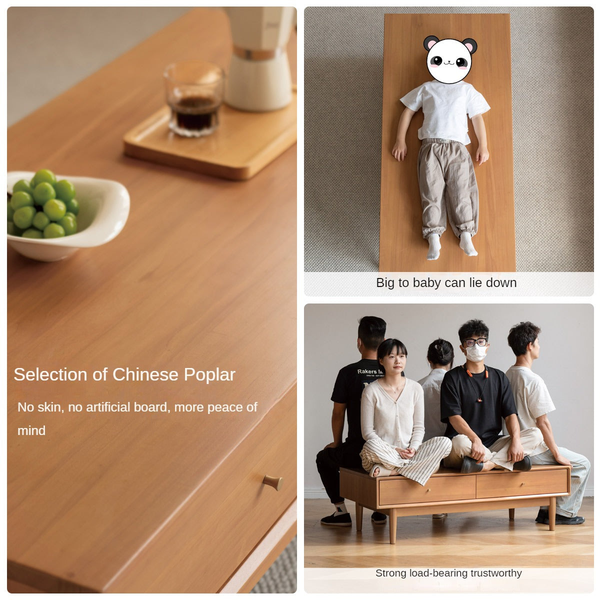 Poplar Solid Wood Modern Rectangular Coffee Table with Drawer.