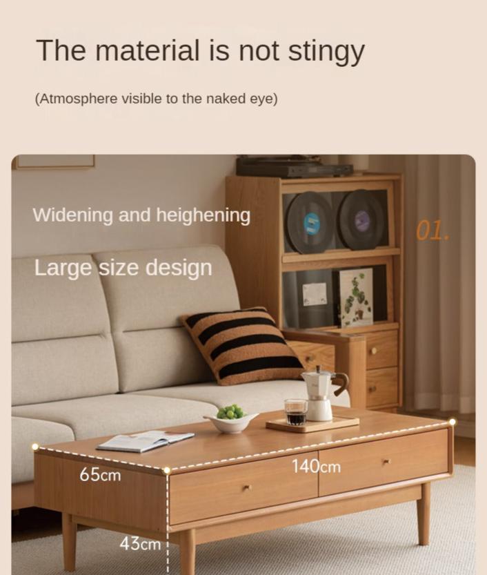 Poplar Solid Wood Modern Rectangular Coffee Table with Drawer.