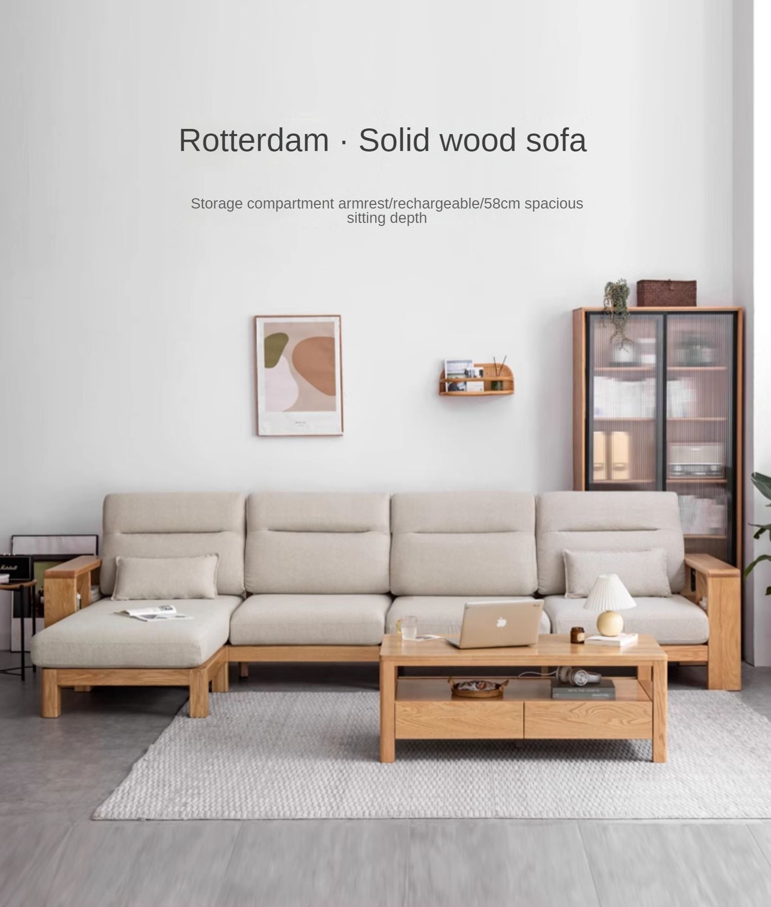 Oak Solid Wood Sectional Sofa-two colors available