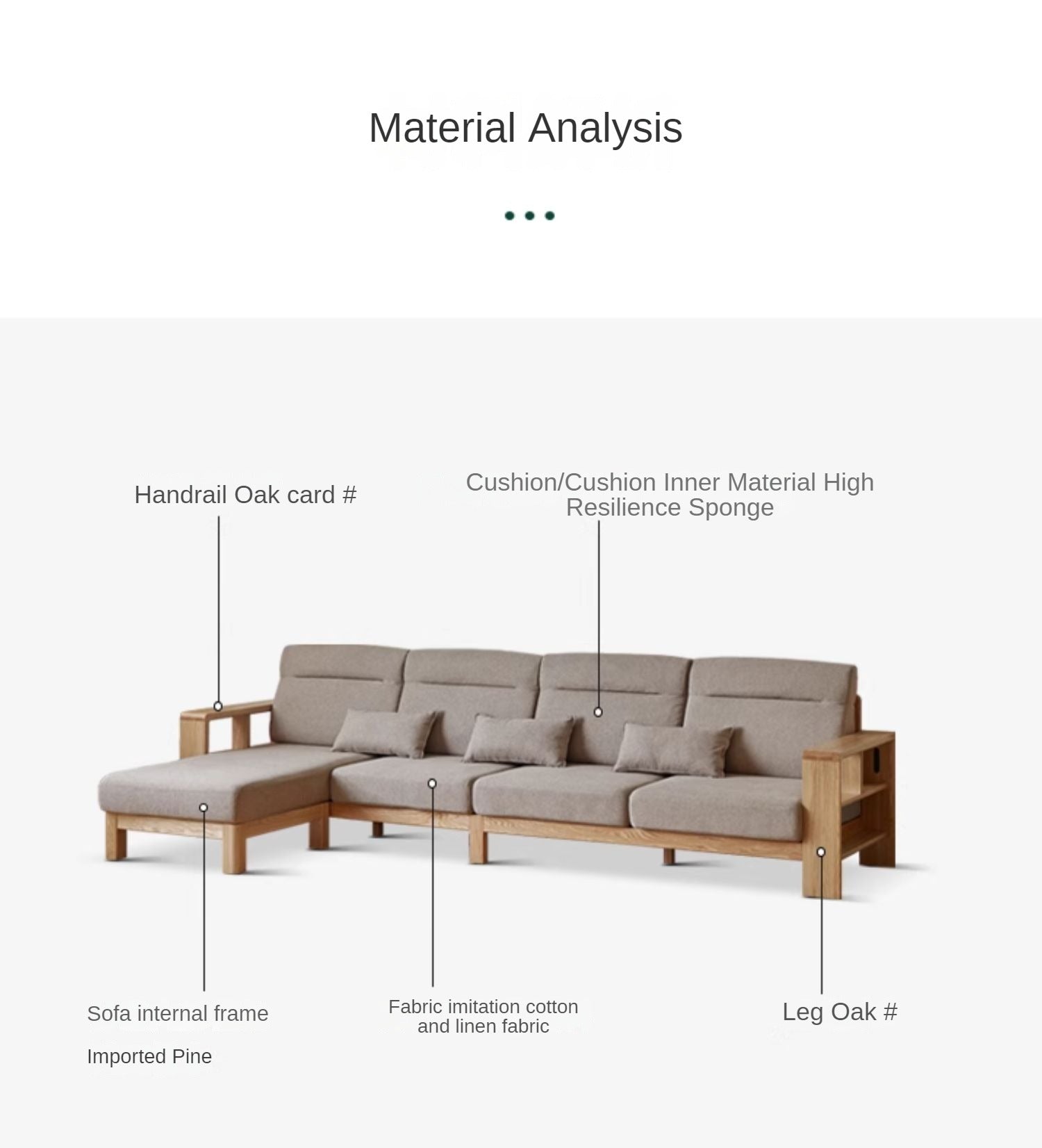 Oak Solid Wood Sectional Sofa-two colors available