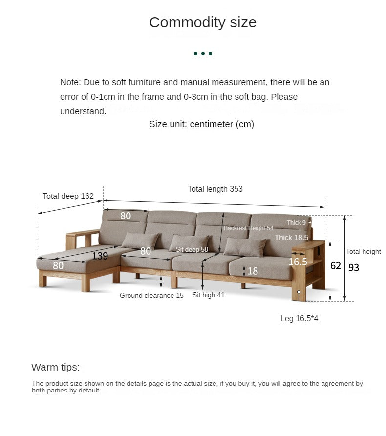 Oak Solid Wood Sectional Sofa-two colors available