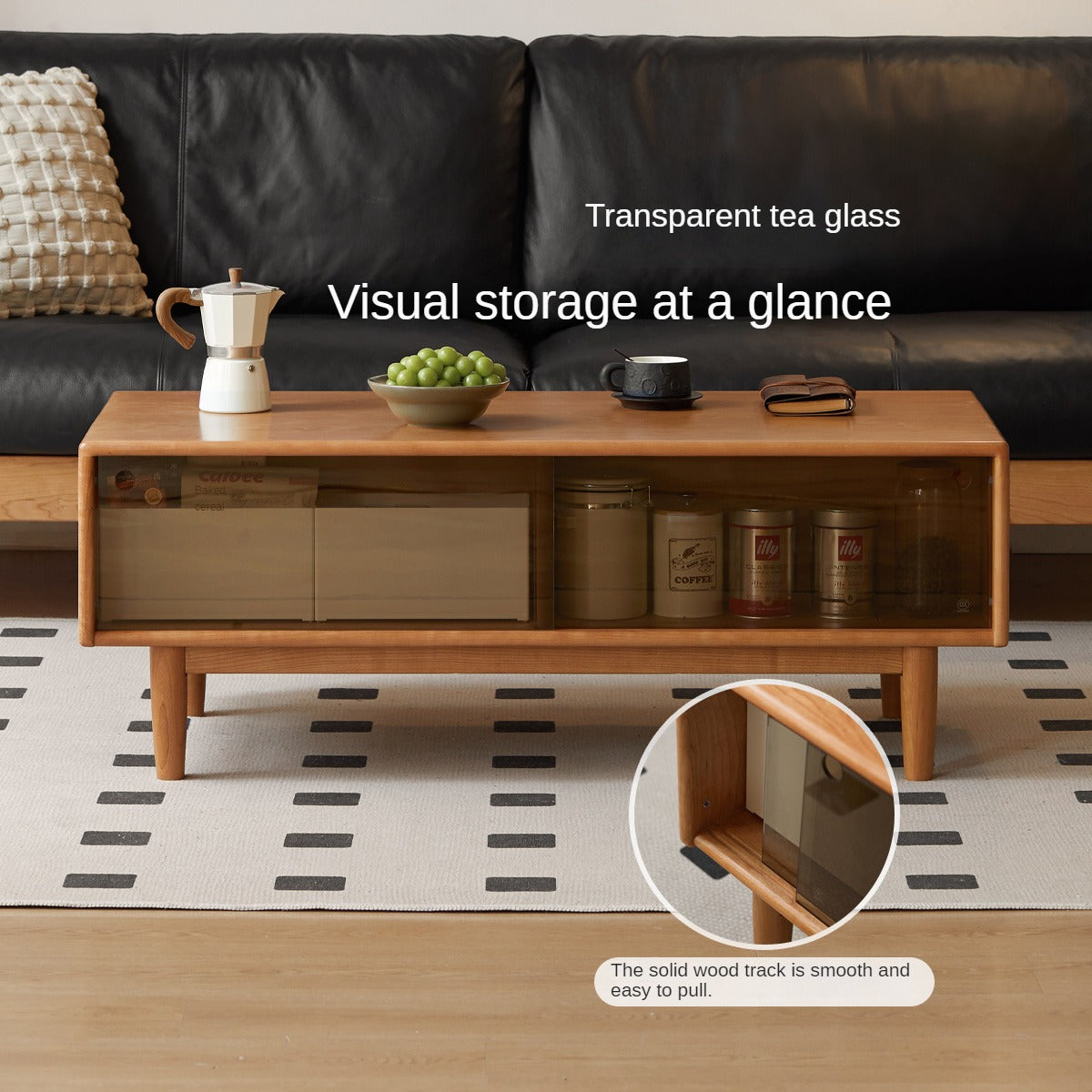 Cherry Wood Coffee Table with Drawer))