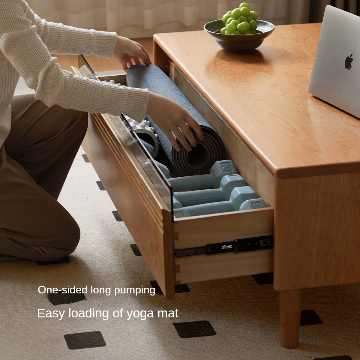 Cherry Wood Coffee Table with Drawer))