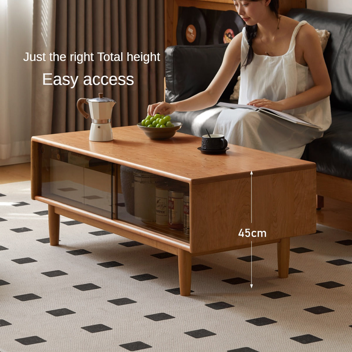 Cherry Wood Coffee Table with Drawer))