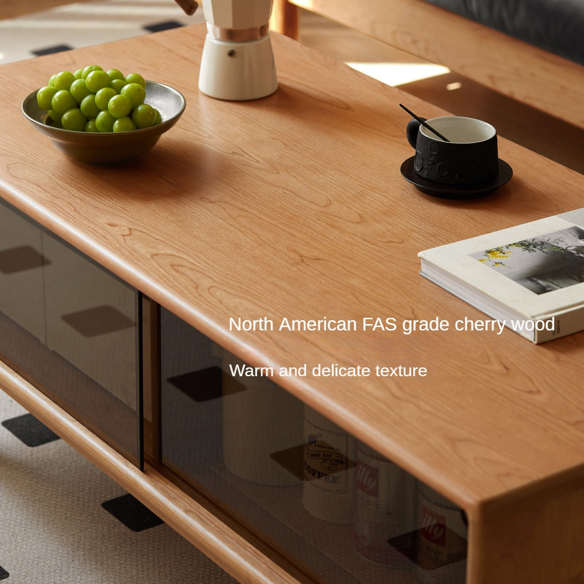 Cherry Wood Coffee Table with Drawer))