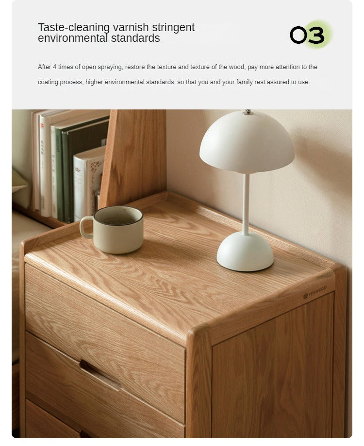 Oak Solid Wood, Solid Rubberwood Nordic Modern Nightstand.