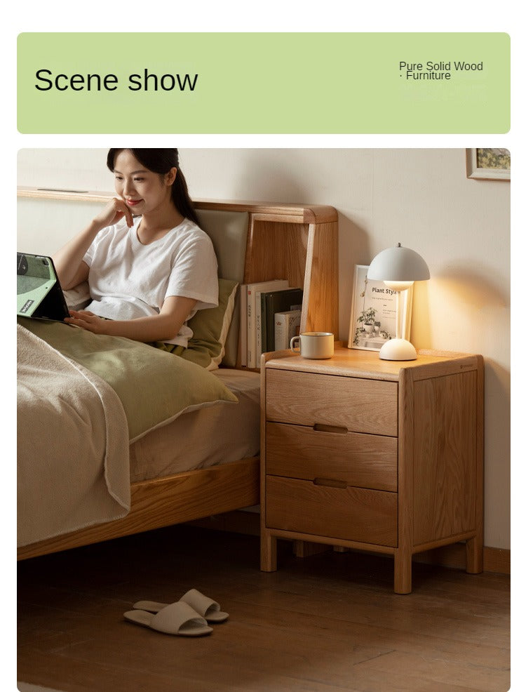 Oak Solid Wood, Solid Rubberwood Nordic Modern Nightstand.