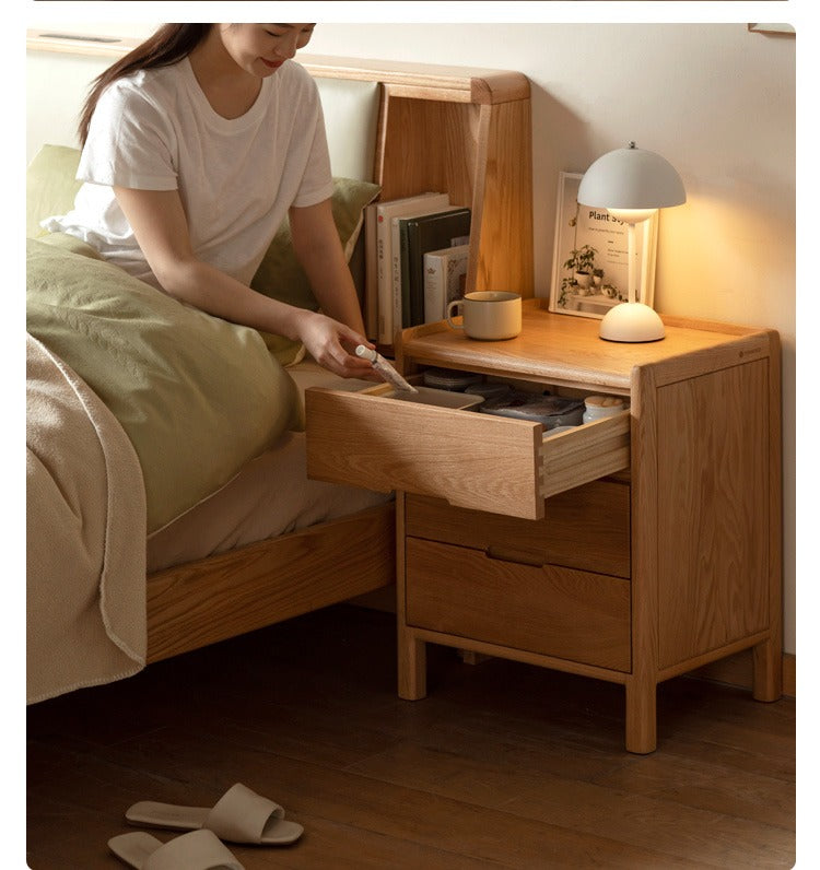 Oak Solid Wood, Solid Rubberwood Nordic Modern Nightstand.