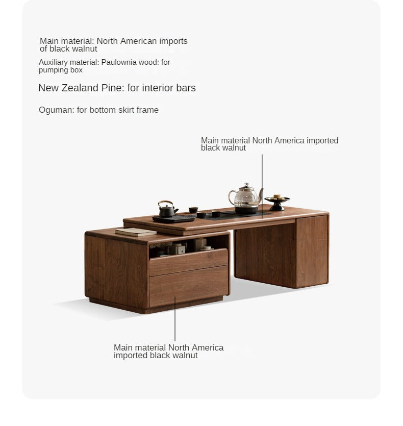 Black Walnut Solid Wood Telescopic Tea Table.