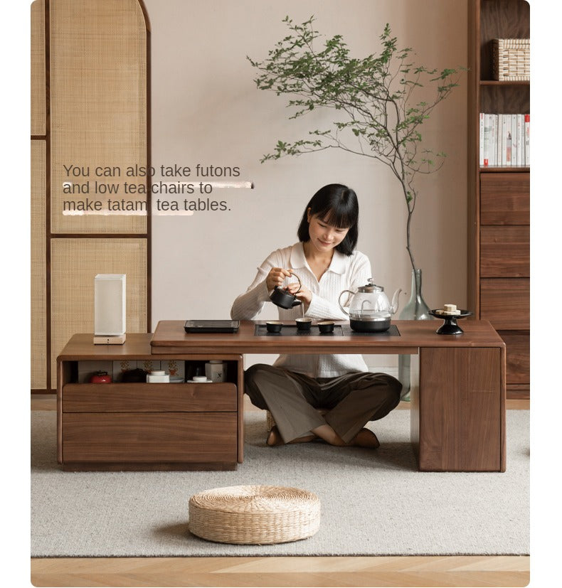Black Walnut Solid Wood Telescopic Tea Table.
