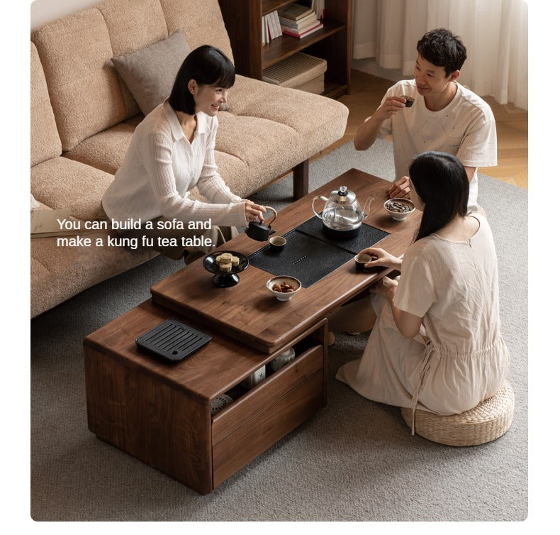 Black Walnut Solid Wood Telescopic Tea Table.