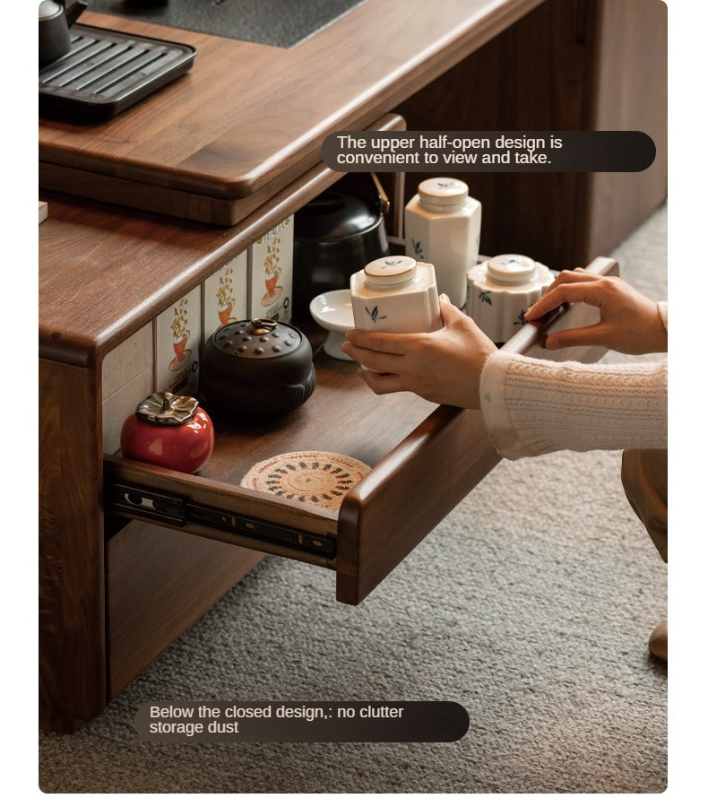 Black Walnut Solid Wood Telescopic Tea Table.