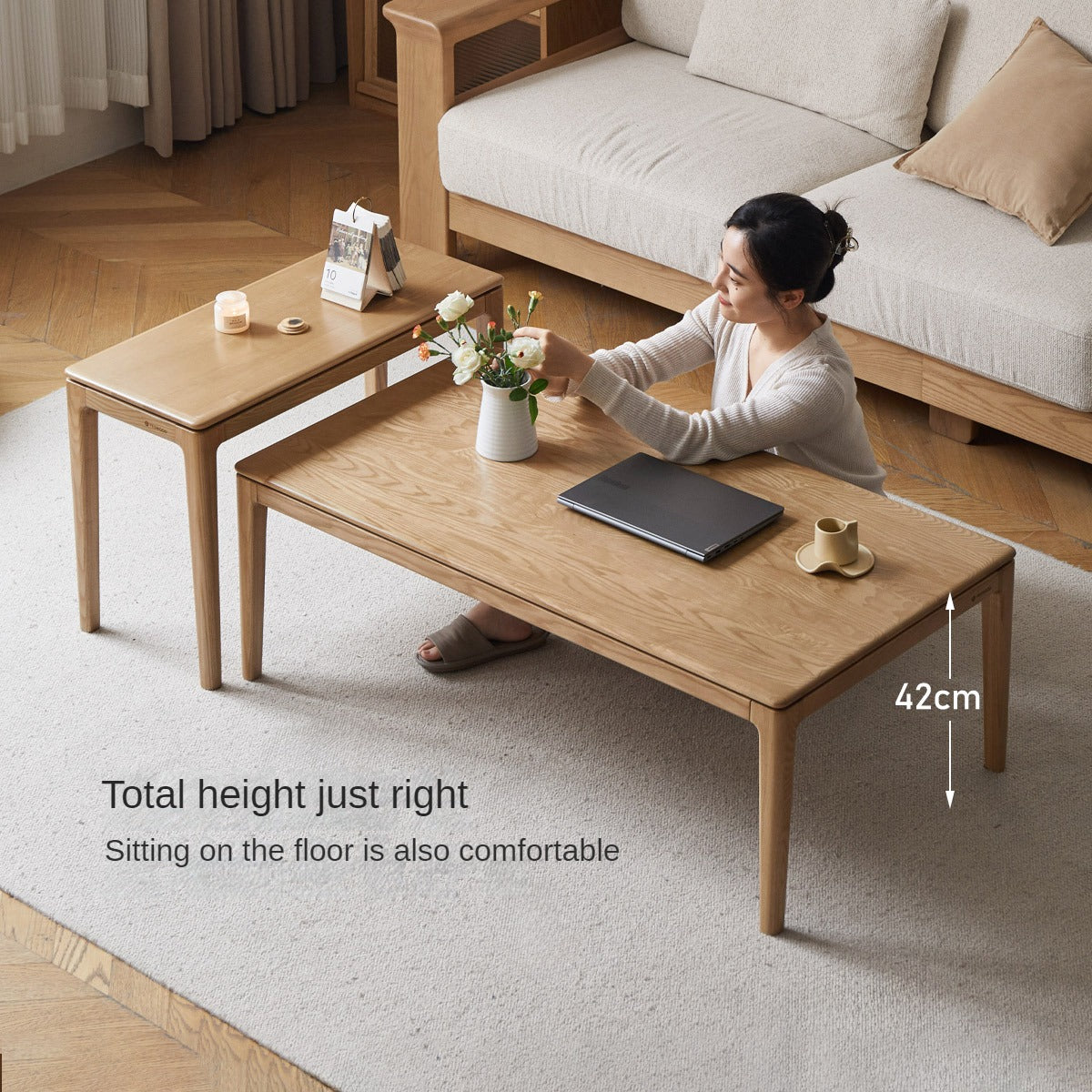 Red Oak, Ash Solid Wood Combination Coffee Table
