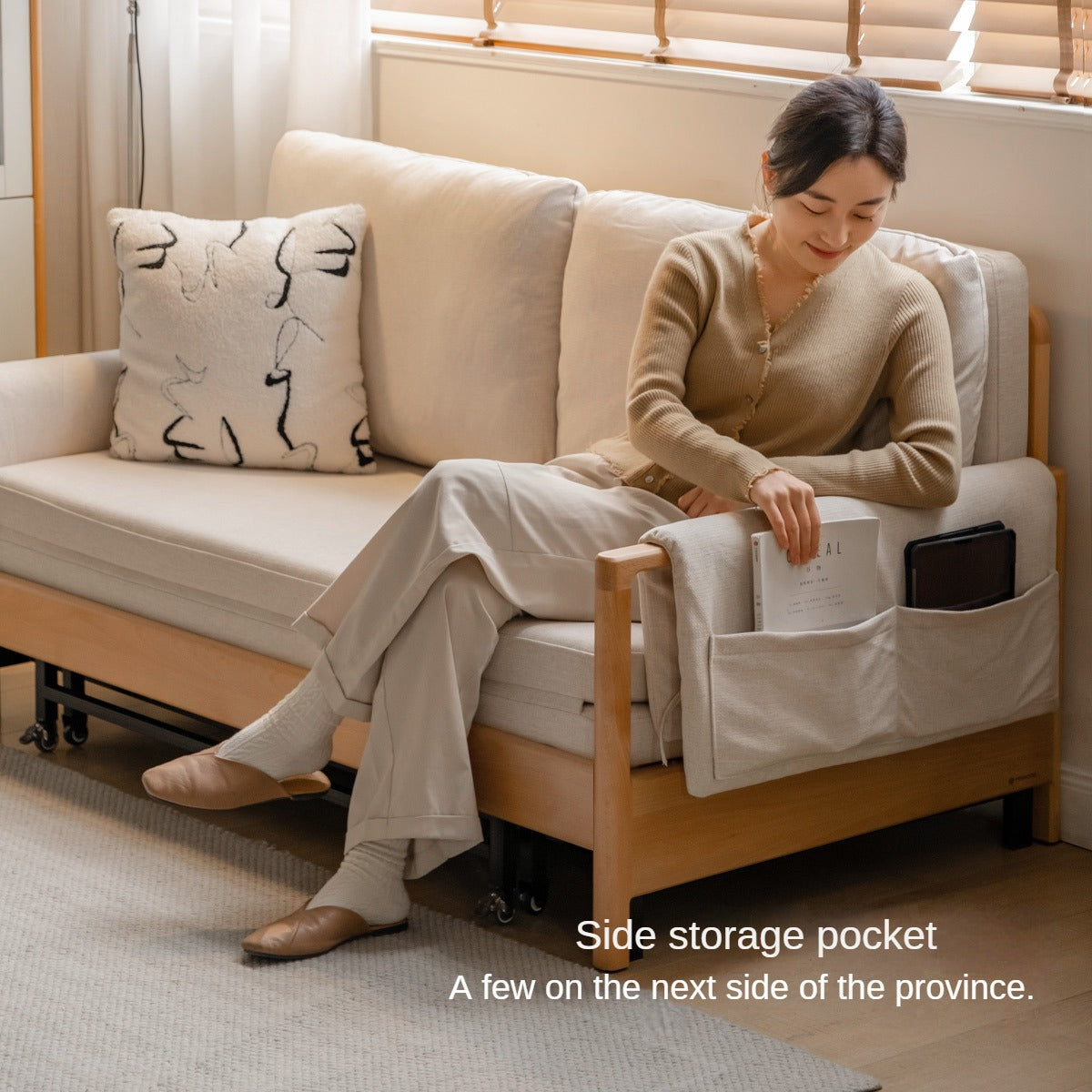 Beech Solid Wood Sofa Bed Modern.