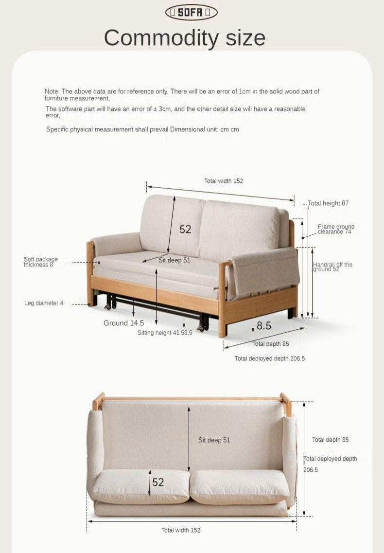 Beech Solid Wood Sofa Bed Modern.