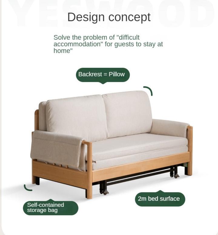 Beech Solid Wood Sofa Bed Modern.